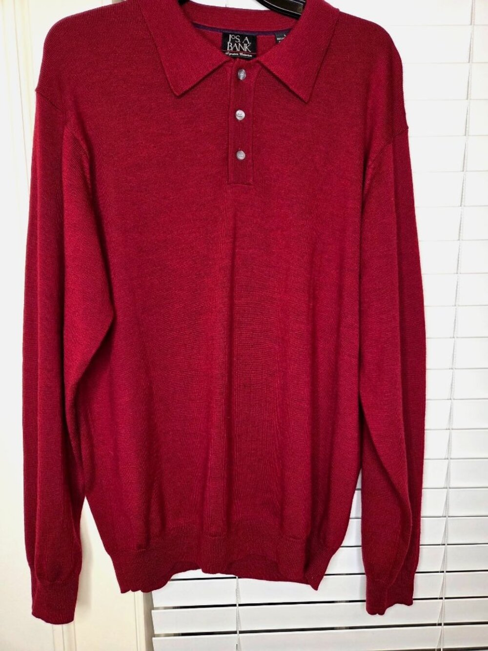 Jos. A. Bank Signature Collection Merino Wool Polo Sweater L Burgundy LS Classic